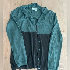Prada women ruffle wool blend light green black cardigan